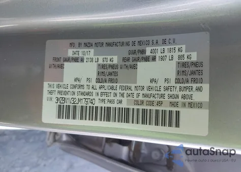 2018 Mazda Mazda3 Touring z USA, uszkodzony, nr VIN 3MZBN1V32JM179740